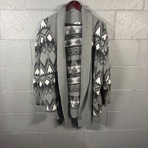 Old Navy Cardigan Sweater Women 3X Gray Aztec Southwestern Open Front Plus Size